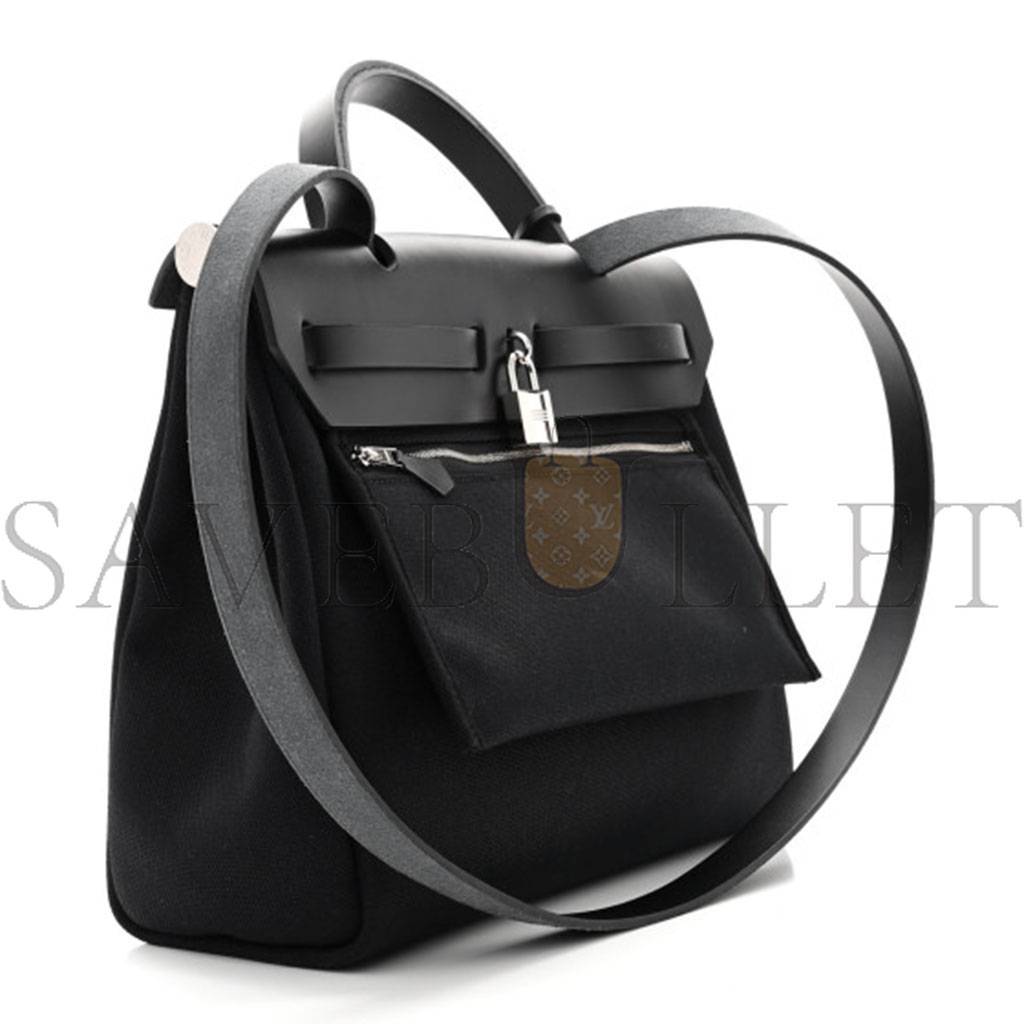 HERMES MILITARY TOILE VACHE HUNTER HERBAG ZIP PM 31 BLACK (30*23*10cm)